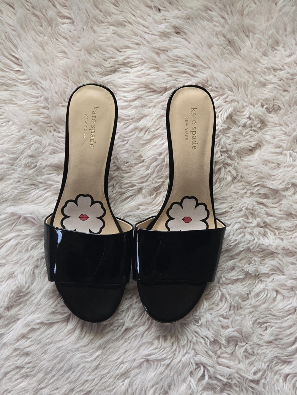 Kate Spade New York Black Patent Slide Kitten Heels
